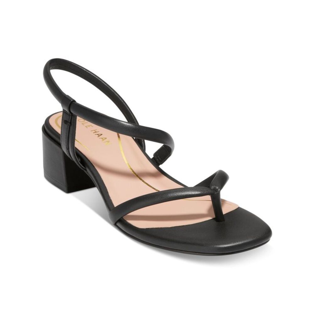 COLE HAAN Womens Black Calli Slip On Leather Heeled Thong Sandals 9.5 B